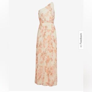 Metallic Floral One Shoulder Twist Front Pleated Maxi Dress